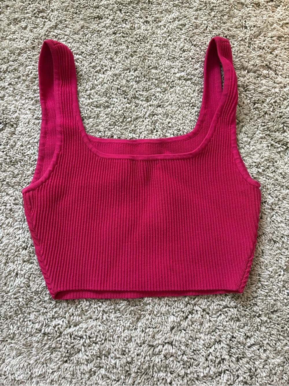 Babaton Ribbed Square-Neck Crop Tank - Fuchsia Pink